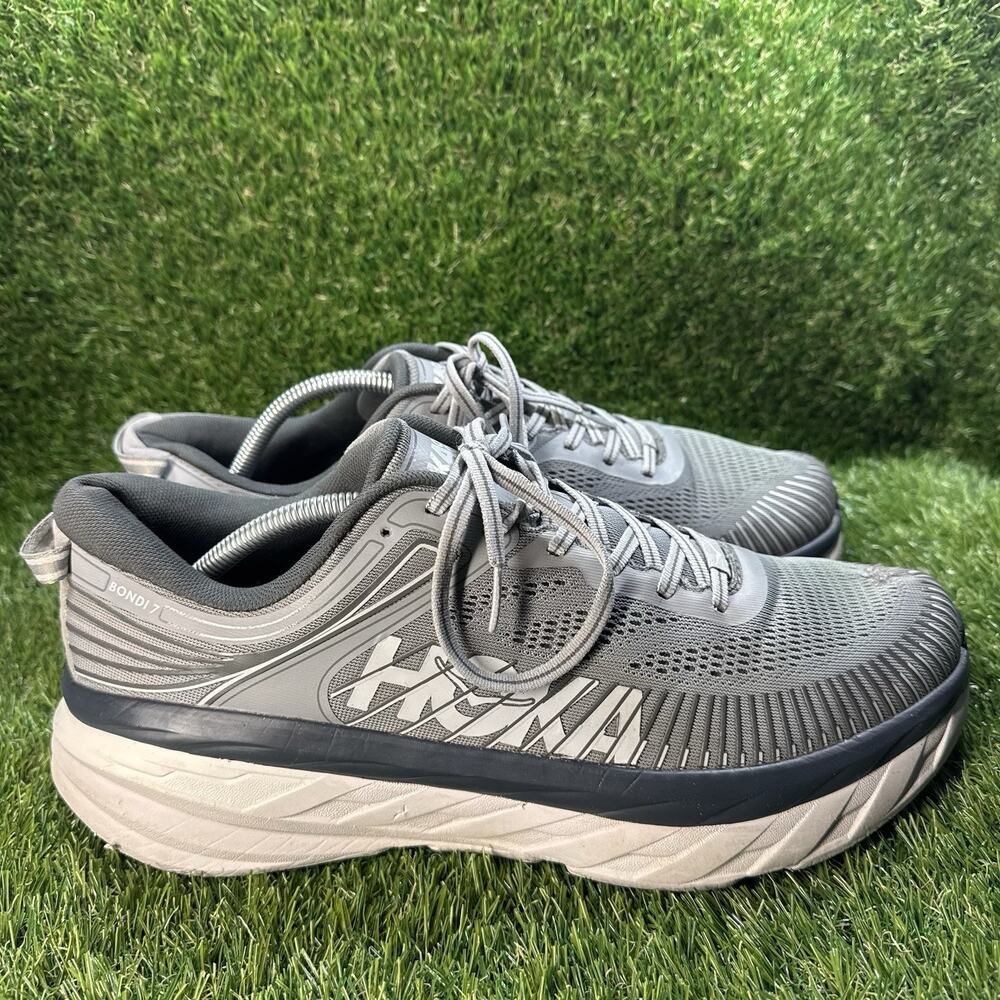 Hoka One One Bondi 7 Men's Size 12 Running Shoes Gray Sneakers Atheistic